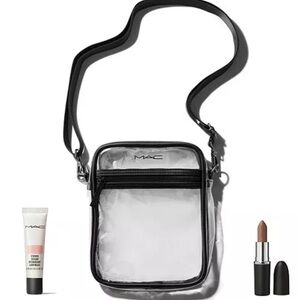 MAC Cosmetics 3 pc set Clear Crossbody Makeup Bag in Black Trim